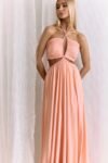 Vestido Longo Laranja decote franzido