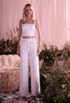 Conjunto Feminino Cropped Decote Princesa Calça