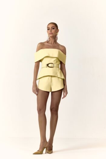 Conjunto 3 Peças em Crepe Alfaiataria Amarel