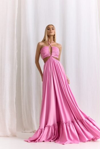Vestido Longo Rosa decote franzido (cópia)