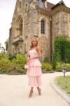 Vestido Chantilly Midi Acinturado de Crepe Alfaiataria Rosa Candy