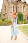 Vestido Ciel de Paris Midi de Crepe Alfaiataria Premium Azul