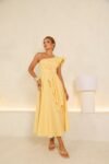 Vestido Midi em Linho Ombro Único Amarelo