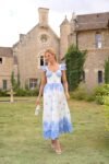 Vestido Belle de Jour Midi de Cambraia Bordada Off White e Azul
