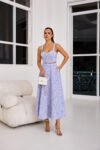 Conjunto Tulum Midi em Tecido Bordado Listrado Azul |