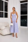Conjunto Tulum Midi em Tecido Bordado Listrado Azul |