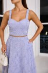 Conjunto Tulum Midi em Tecido Bordado Listrado Azul |