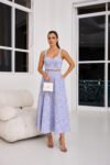 Conjunto Tulum Midi em Tecido Bordado Listrado Azul |