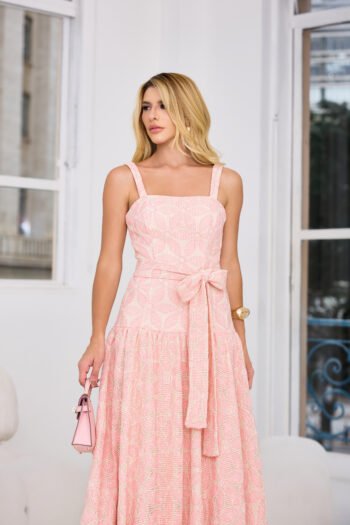 Vestido Tea & Roses Midi Rodado em Crepe Rosa Candy - Foto 2