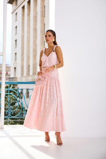 Vestido Ballet Rose Midi em Malha Texturizada Rosa Candy