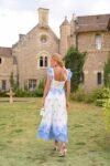 Vestido Belle de Jour Midi de Cambraia Bordada Off White e Azul