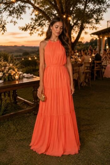 Vestido Longo Chiffon Laranja - Foto 2