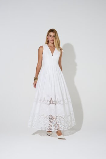 Vestido Longo Laise Bordada Off White
