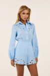 Conjunto em Linho Bordado Azul – Foto 2