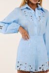 Conjunto em Linho Bordado Azul – Foto 2