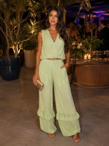 Conjunto Chiffon Blusa E Calça - Verde Matcha