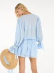 Vestido Curto Chiffon Detalhe Renda – Azul