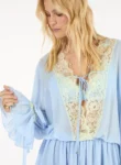 Vestido Curto Chiffon Detalhe Renda – Azul