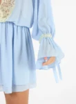 Vestido Curto Chiffon Detalhe Renda – Azul