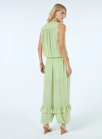Conjunto Chiffon Blusa E Calça - Verde Matcha - Foto 2