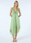 Vestido Midi Aplicação Renda – Verde Matcha