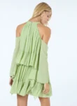 Vestido Curto Chiffon Camadas – Verde Matcha