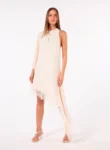 Vestido Curto Crepe Manga Única – Bege Skazi