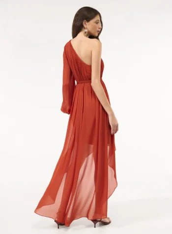 Vestido Midi Mullet Chiffon - Terracota Skazi - Foto 4