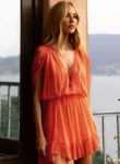 Vestido Curto Chiffon Babados – Laranja Skazi