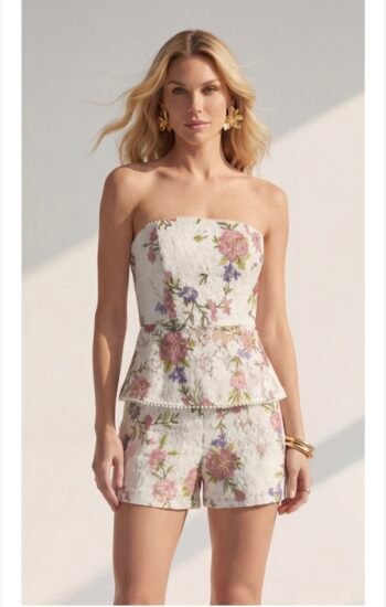 Shorts Bordado Rosa Dahlia Floral