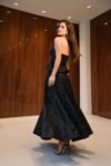 Conjunto Corset Jacquard e Saia Midi Preta