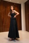 Conjunto Corset Jacquard e Saia Midi Preta