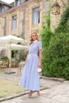 Vestido Riviera Midi Listrado Azul e Off-White