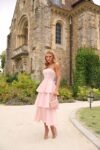 Vestido Chantilly Midi Acinturado de Crepe Alfaiataria Rosa Candy