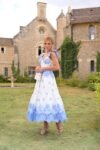 Vestido Belle de Jour Midi de Cambraia Bordada Off White e Azul