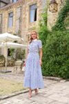 Vestido Riviera Midi Listrado Azul e Off-White