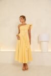 Vestido Midi em Linho Ombro Único Amarelo
