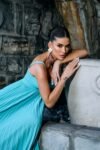 Vestido Longo Plissado Azul Tiffany