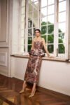 Conjunto Jacquard Blusa Peplum e Saia Midi