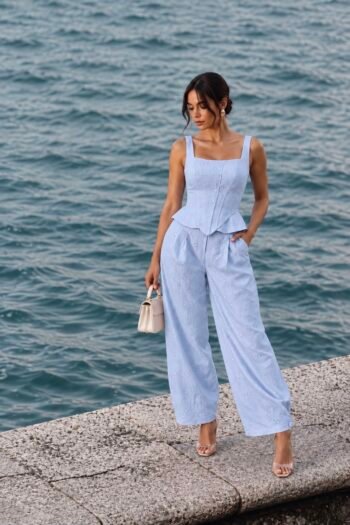 Conjunto Laise Com Corset E Calça Azul