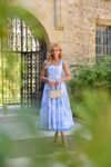 Vestido Secret de Jardin Midi de Cambraia Listrado Azul e Off White