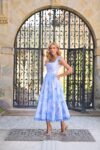 Vestido Secret de Jardin Midi de Cambraia Listrado Azul e Off White