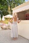Vestido Parisien Midi de Telado Bordado Cru e Azul
