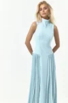 Vestido Longo Fluido Plissado frente unica  Azul Serenity
