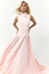 Vestido Longo Fluido Plissado frente unica Rosa