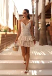 Vestido Curto Estampado Aplicação de Renda – PRÉ VENDA