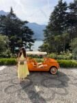Vestido Midi Peplum com Arramação Nas Costa Saia Ampla Amarelo
