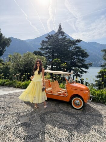Vestido Midi Peplum com Arramação Nas Costa Saia Ampla Amarelo - Foto 2