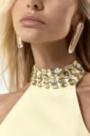 Vestido Longo Alfaiataria Bordado Amarelo