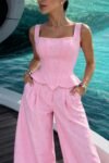 Conjunto Laise Com Corset E Calça Rosa